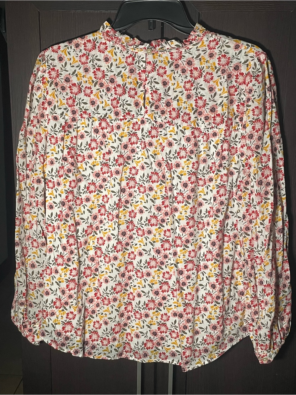 LOFT Floral Ruffle Neck Long Sleeve Blouse - White, Red, Yellow, Green